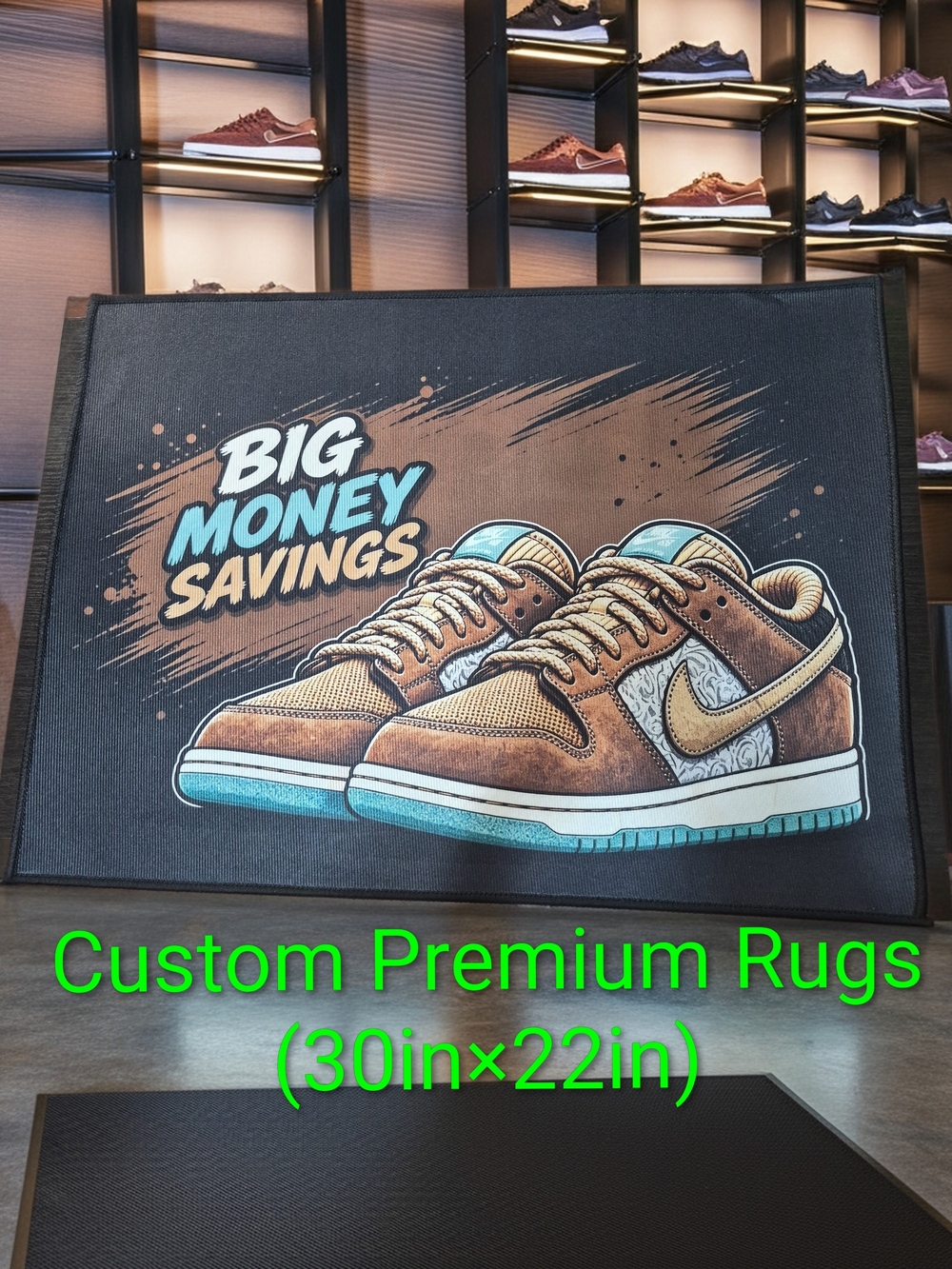 Custom Rug Featuring Brown Sneaker Graphic - Big Money Savings (30in×22in)